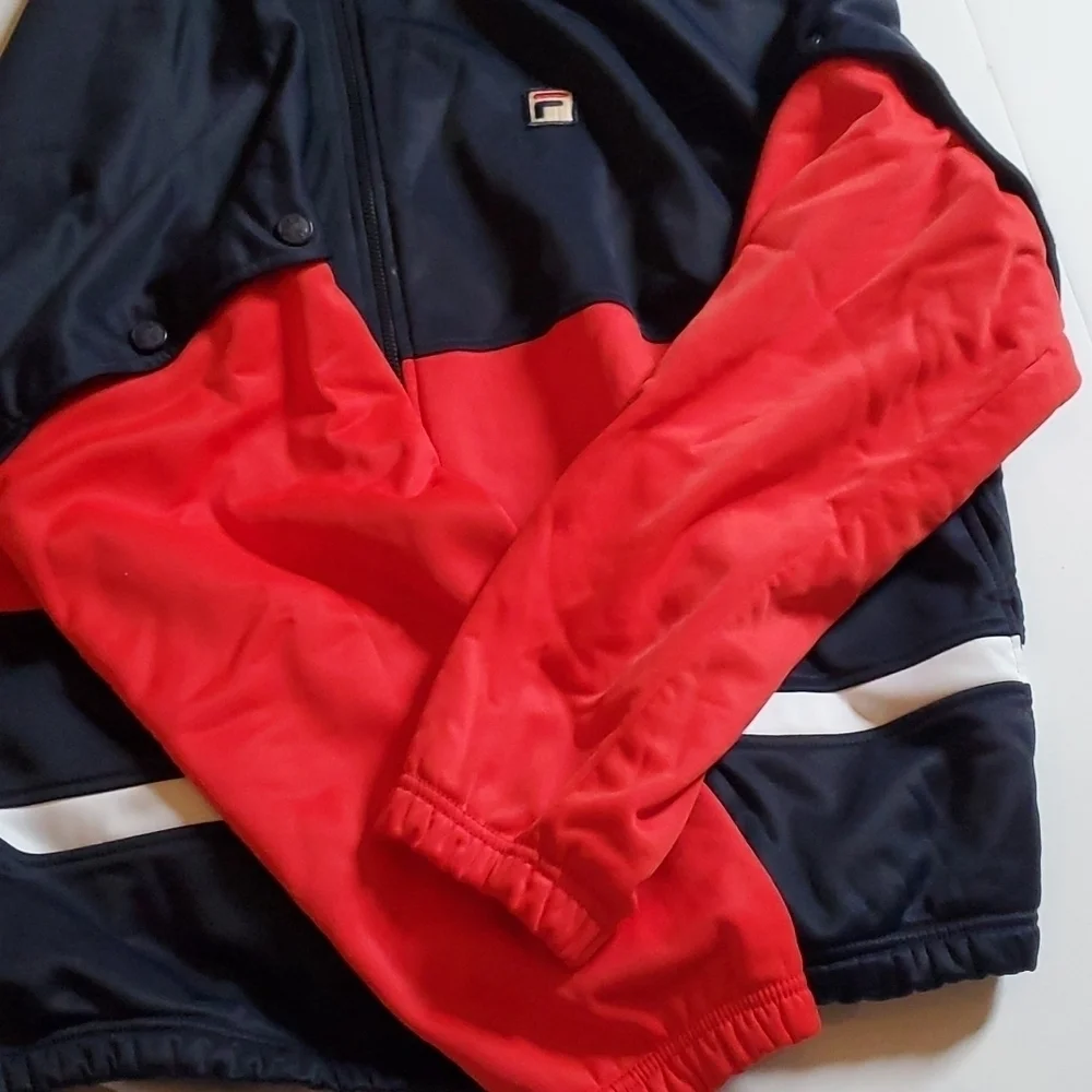 Fila Track Jacket Mens Size 45 Snap Sleeves Vintage Red White Blue Y2K